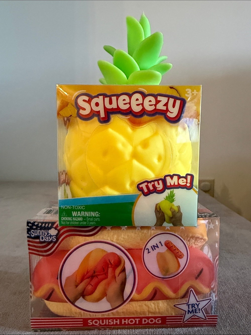 Sunny Days Squeezy Hot Dog & Pineapple Fidget Toys | New